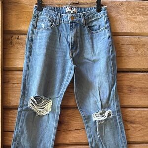 Aviator Nation Blue Straight Leg Jeans with Distressed Knees